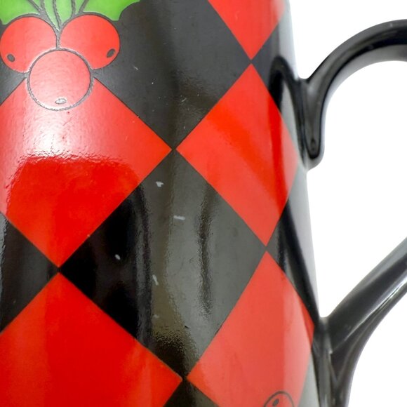 DEPARTMENT 56 Holiday Mugs Set of 3 Red Black Checkerboard Christmas Ho Ho Holly - Picture 10 of 10